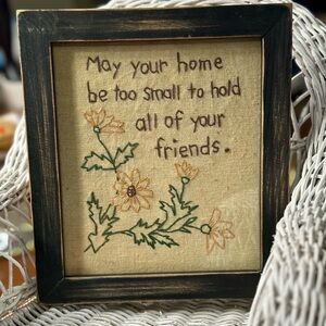 Rustic Framed Embroidered Friendship Art by Lisa Johnston